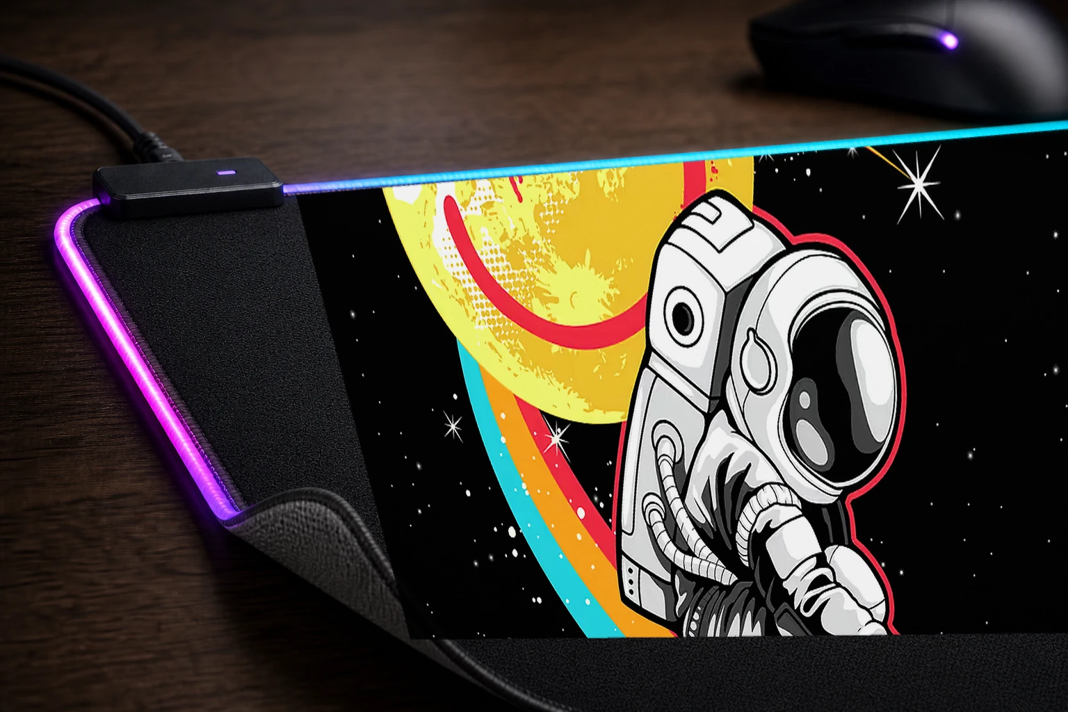 Astronaut With Smile Emoti RGB Desk Mat controller and material detail