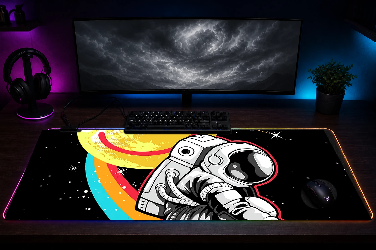 Astronaut With Smile Emoti RGB Desk Mat immersive setup scene