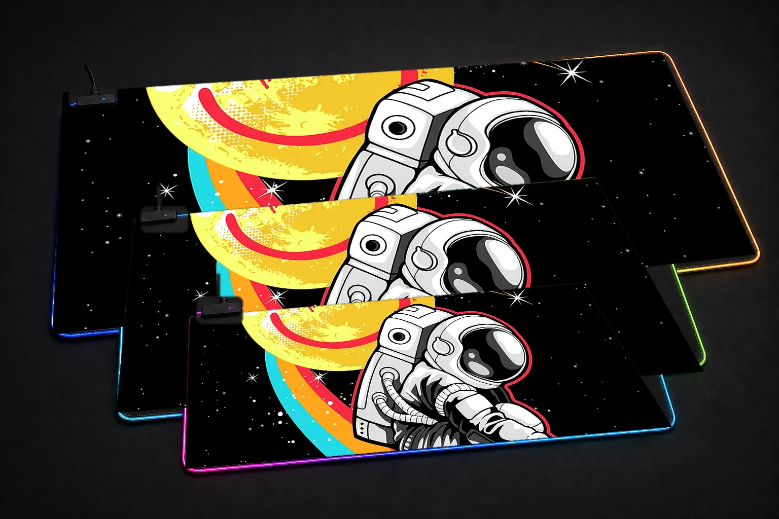Astronaut With Smile Emoti RGB Desk Mat three-size comparison