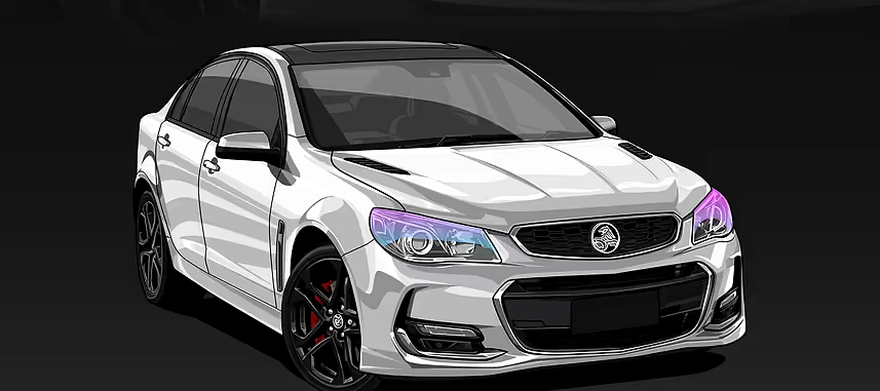 white Holden VFII Commodore Illustration RGB Desk Mat full-width design preview