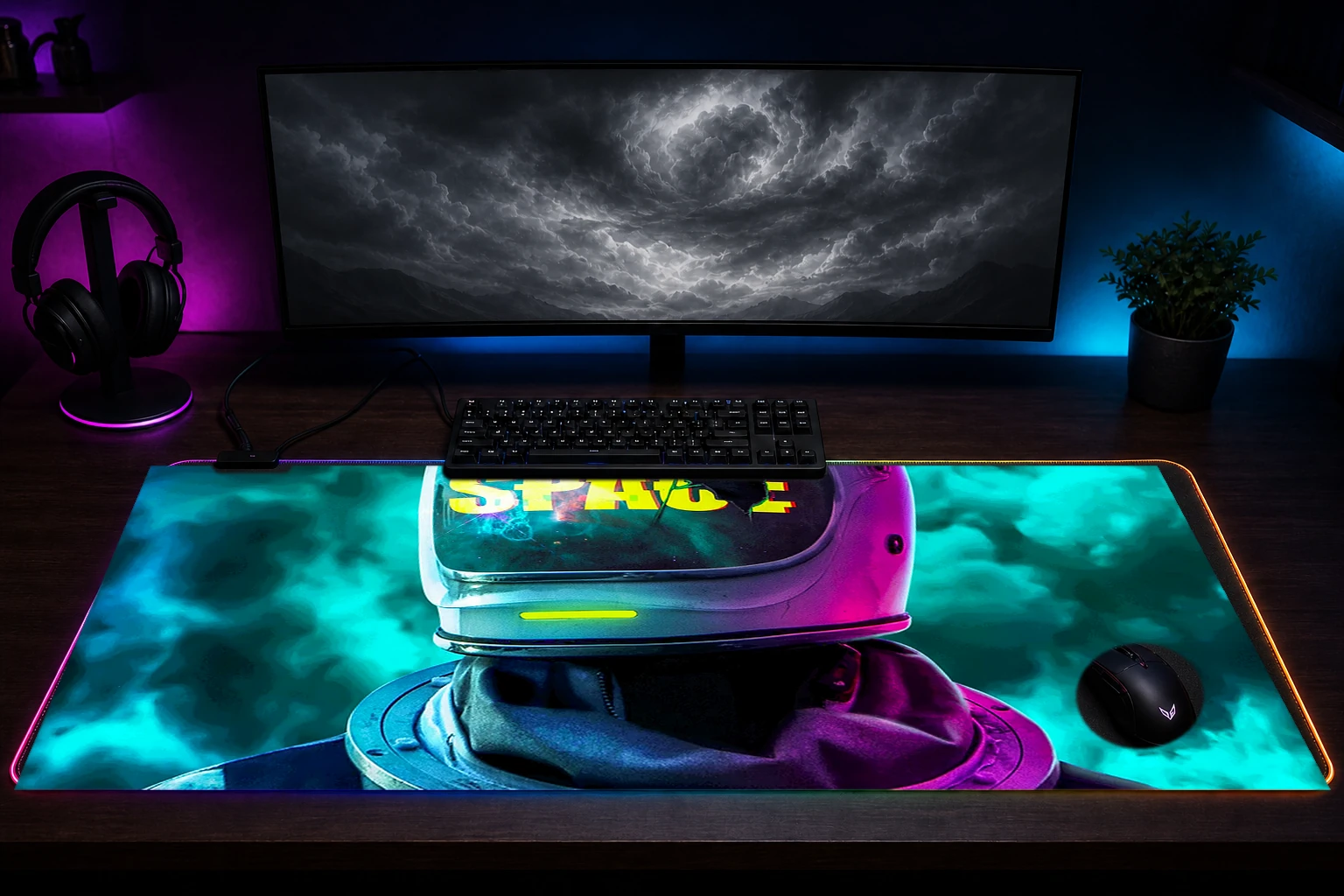 Aesthetic Astronout Space RGB Desk Mat immersive setup scene