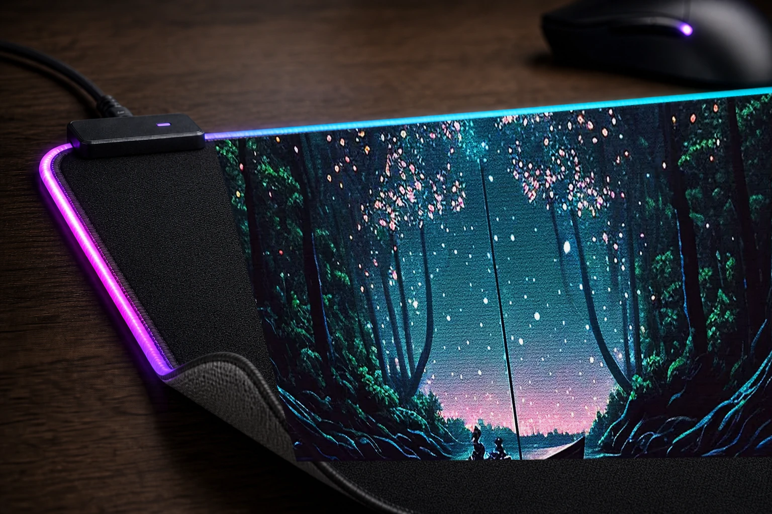 Natures Dreams at Night RGB Desk Mat controller and material detail