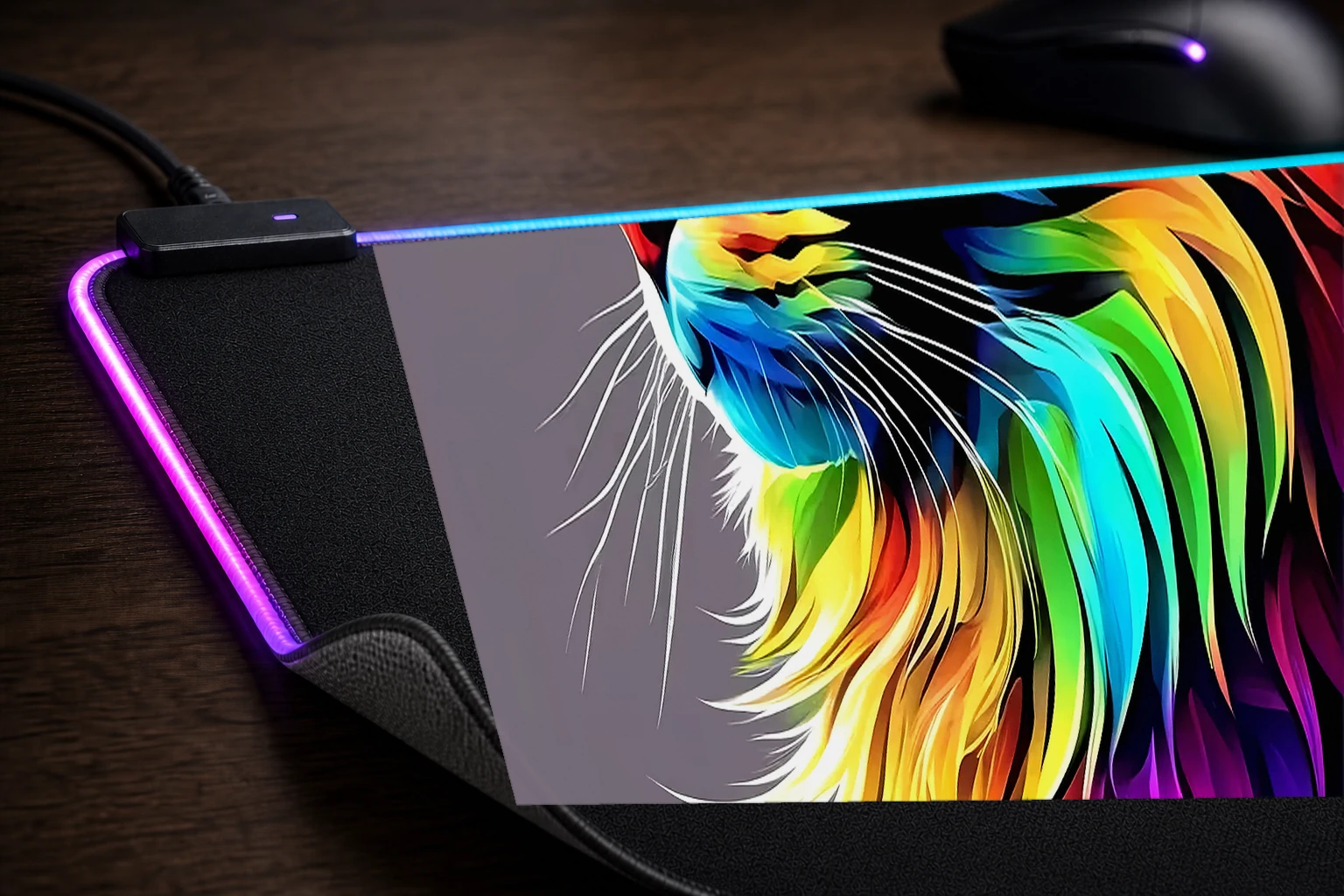 Cat RGB Desk Mat controller and material detail