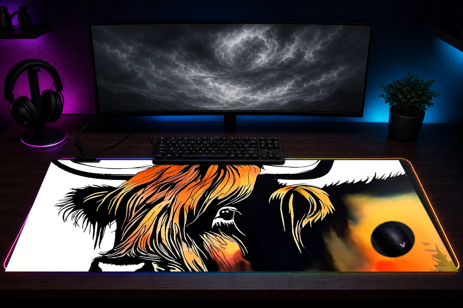 Buffalo RGB Desk Mat immersive setup scene