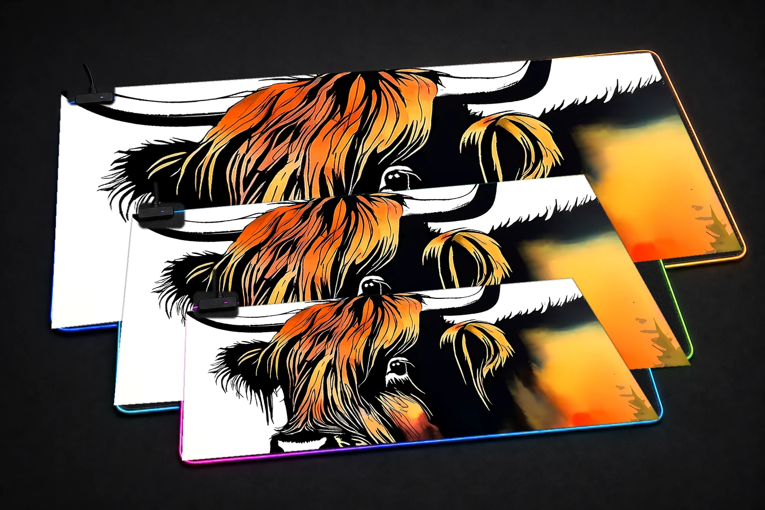 Buffalo RGB Desk Mat three-size comparison
