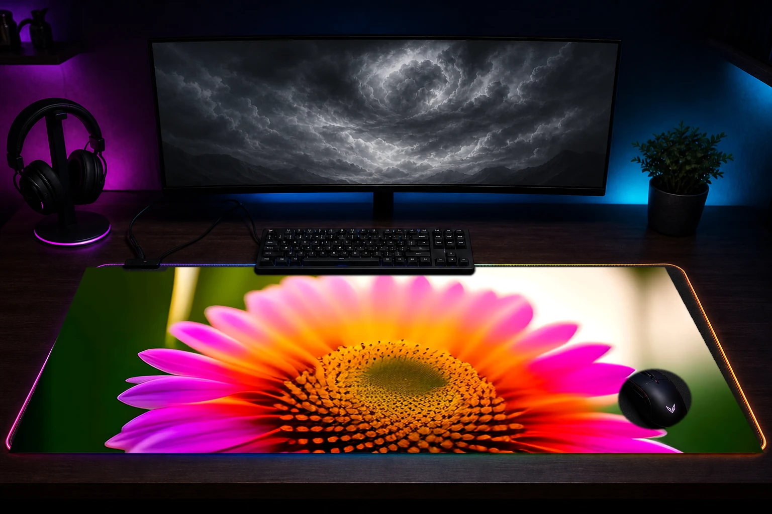 flower art RGB Desk Mat immersive setup scene