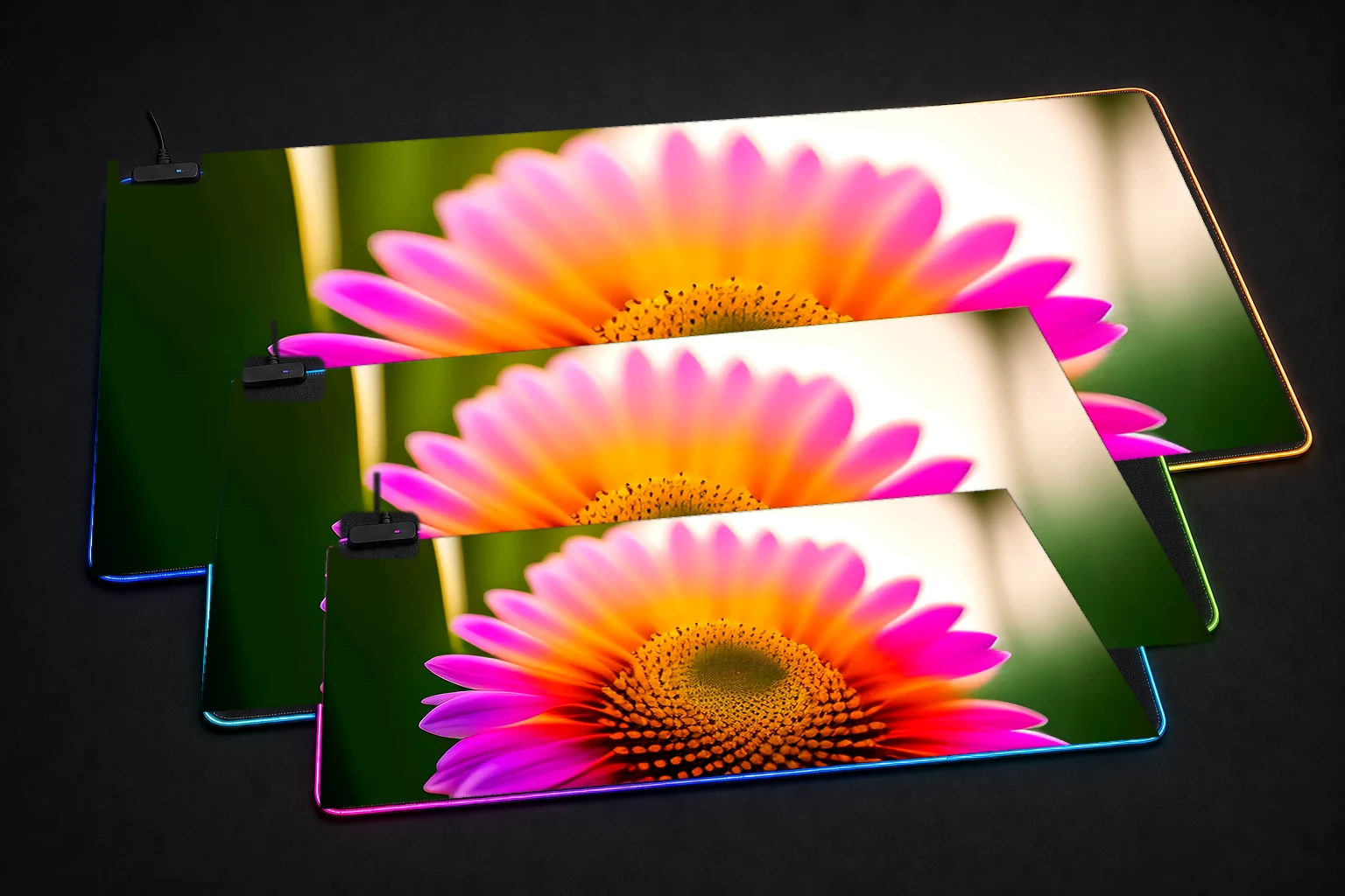 flower art RGB Desk Mat three-size comparison