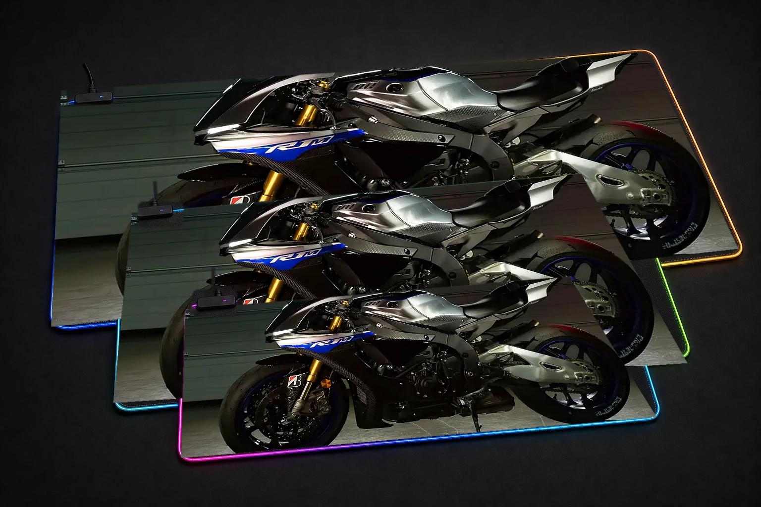 Yamaha R1 RGB Desk Mat three-size comparison