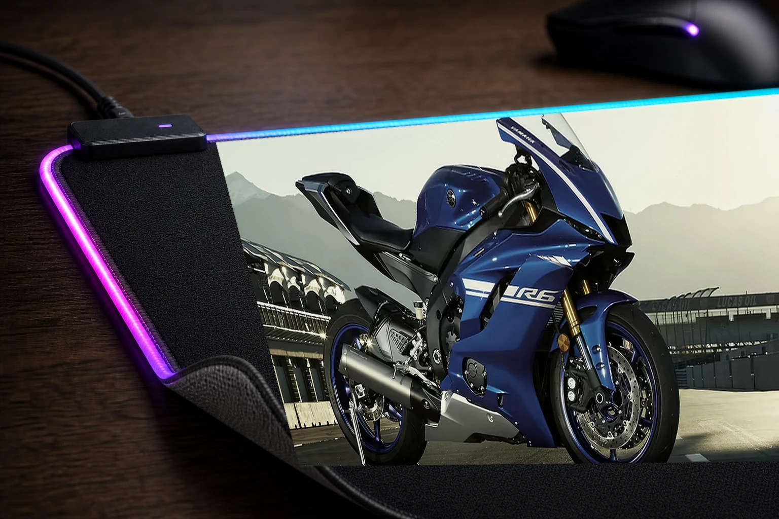 Yamaha R6 RGB Desk Mat controller and material detail