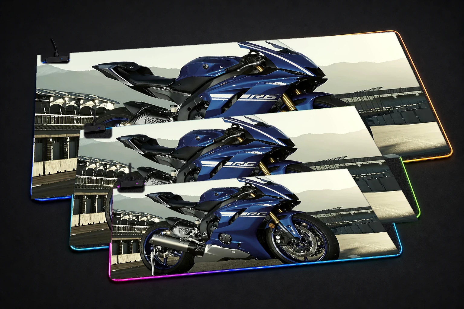 Yamaha R6 RGB Desk Mat three-size comparison