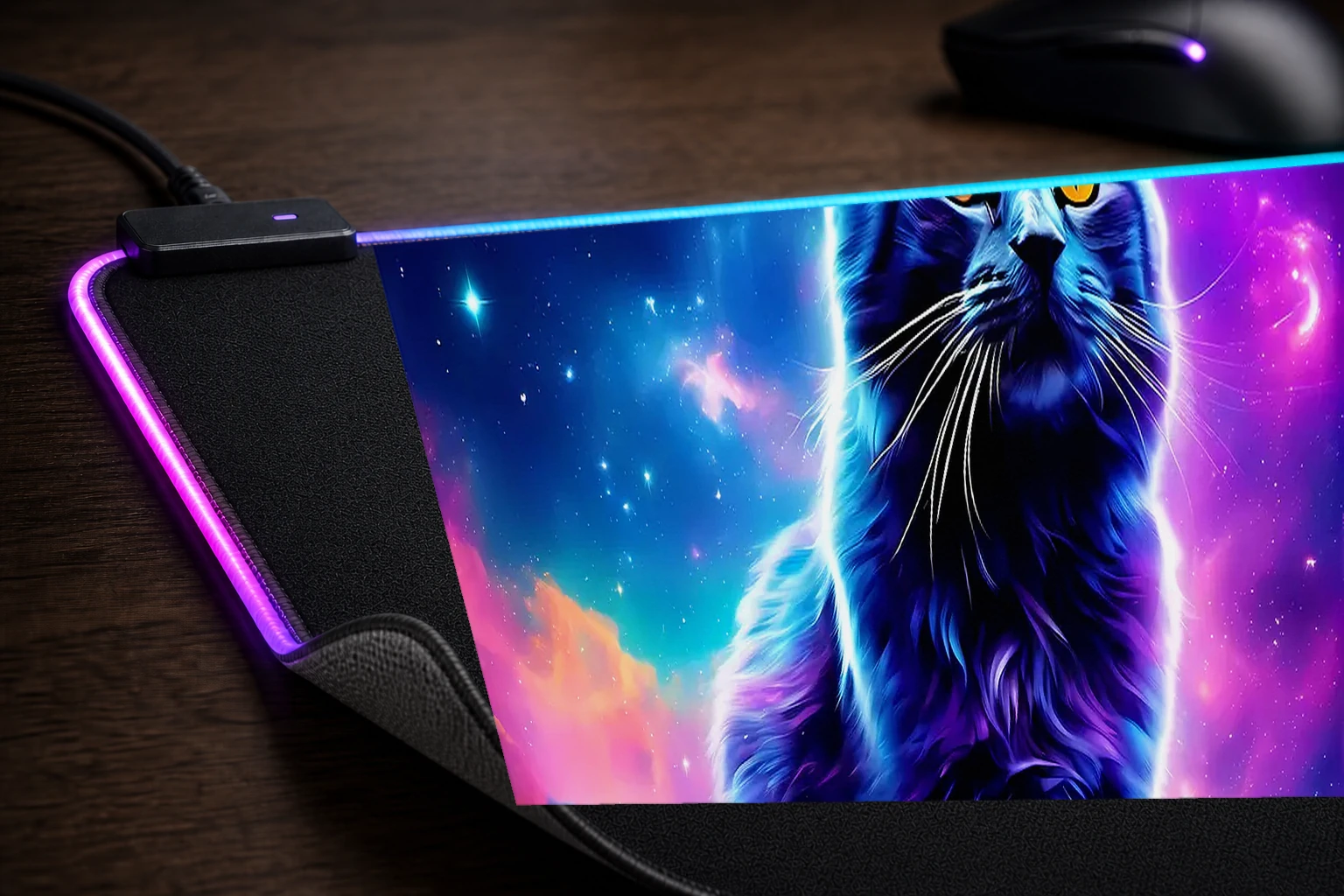 cat RGB Desk Mat controller and material detail