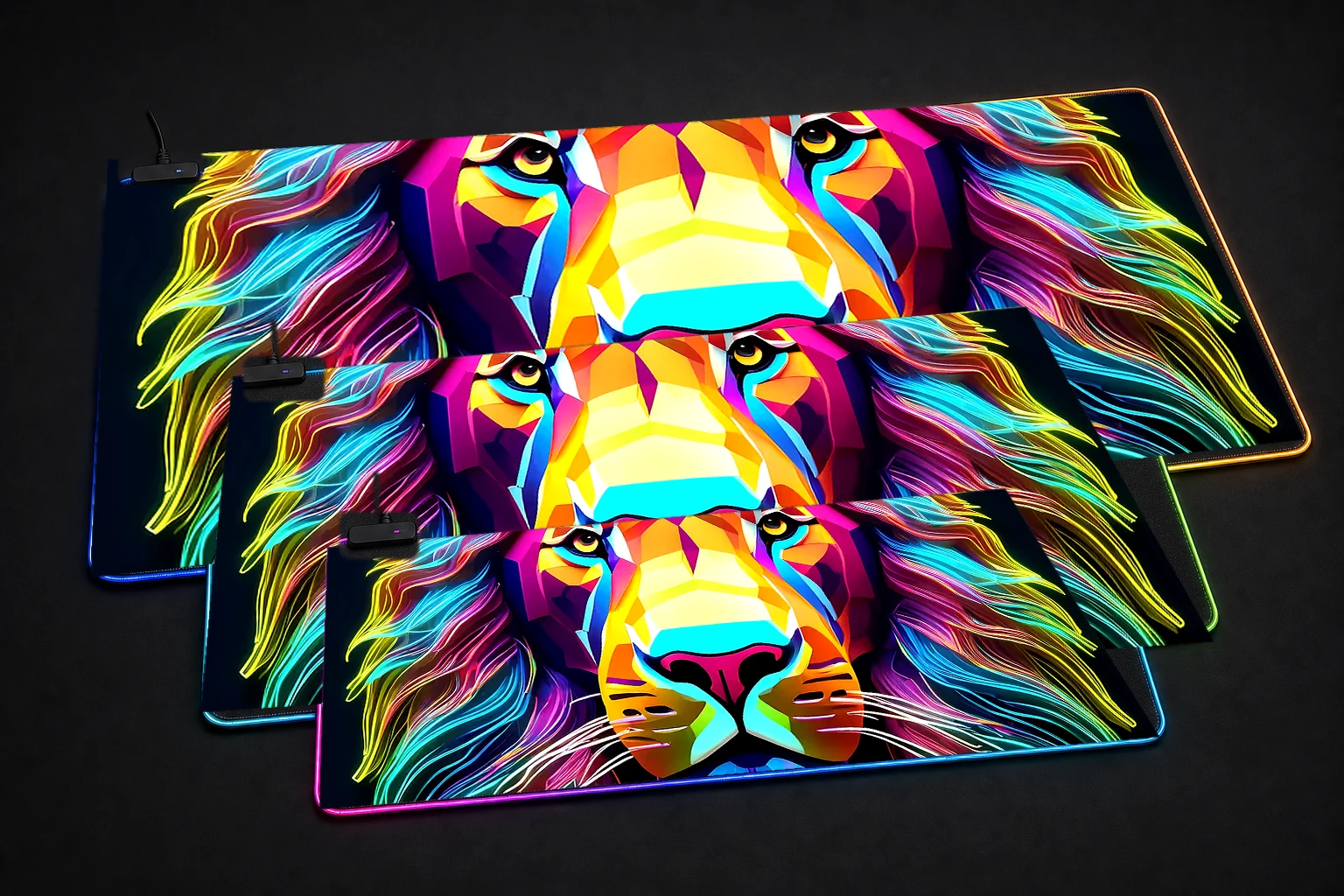 lion RGB Desk Mat three-size comparison