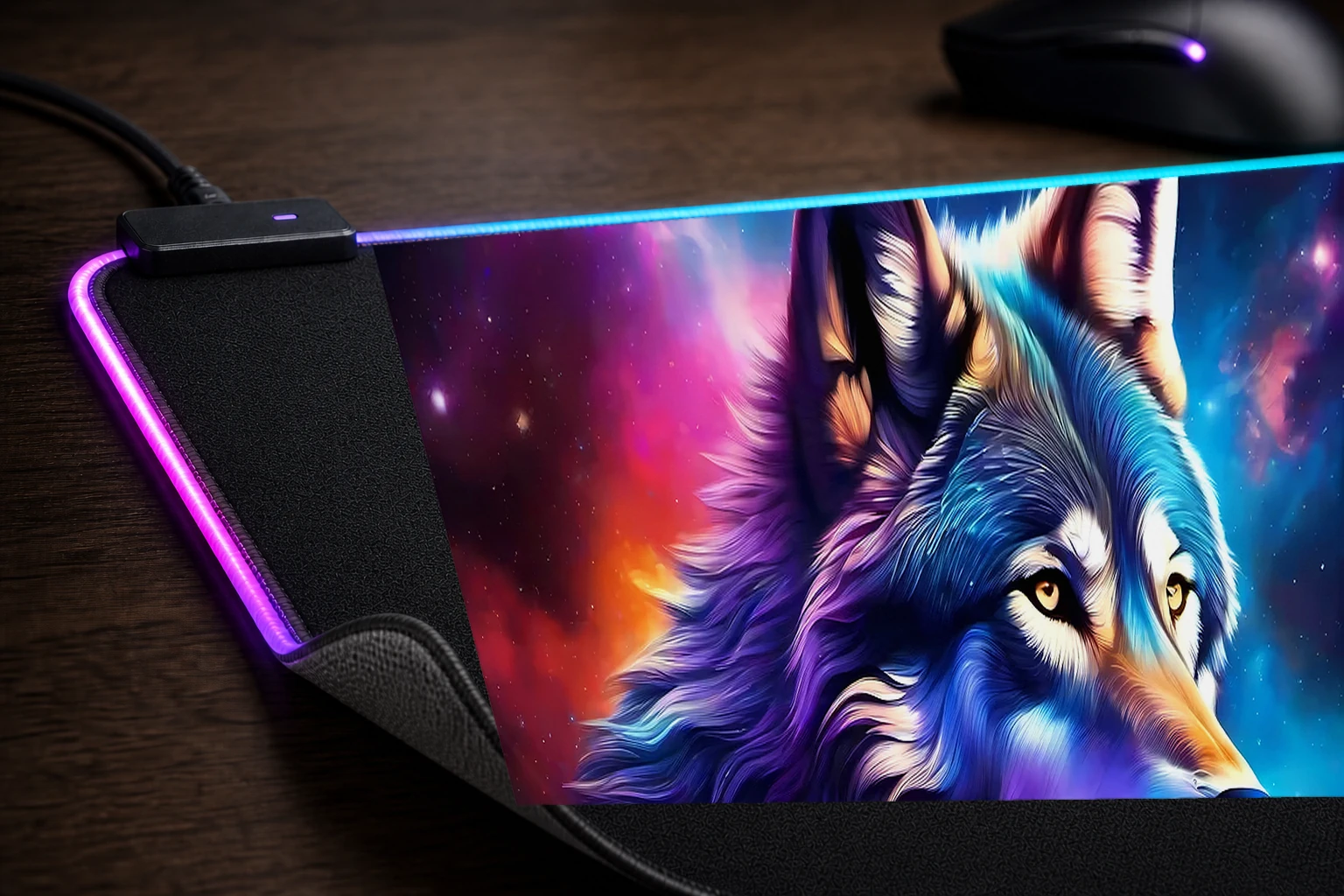 Space Wolf RGB Desk Mat controller and material detail