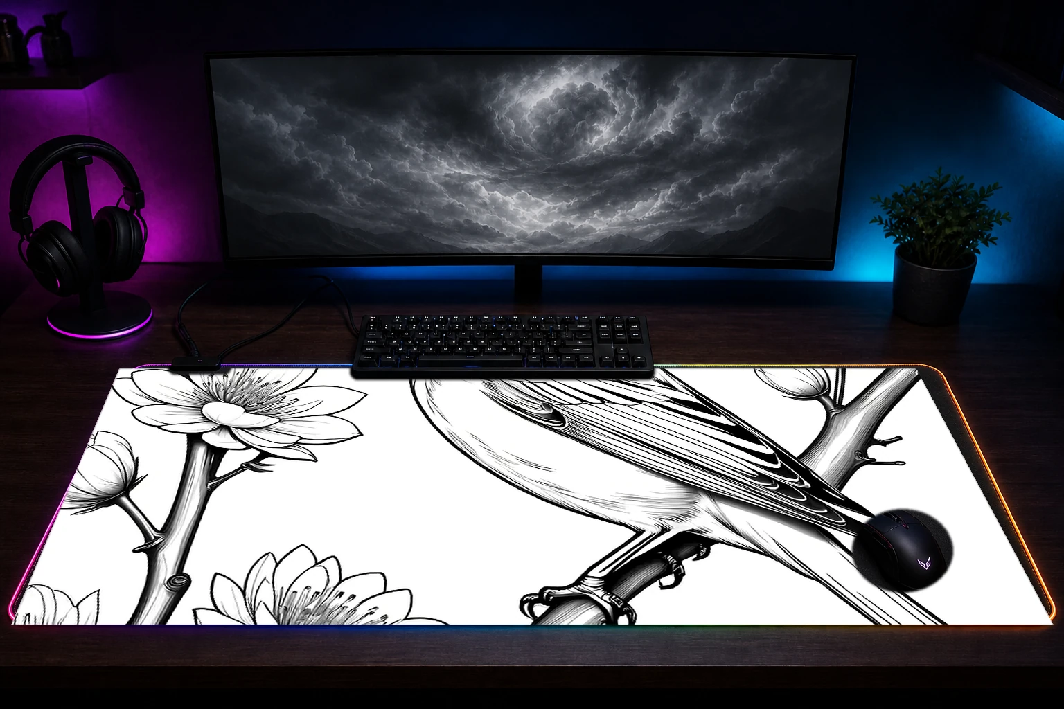 Canary RGB Desk Mat immersive setup scene