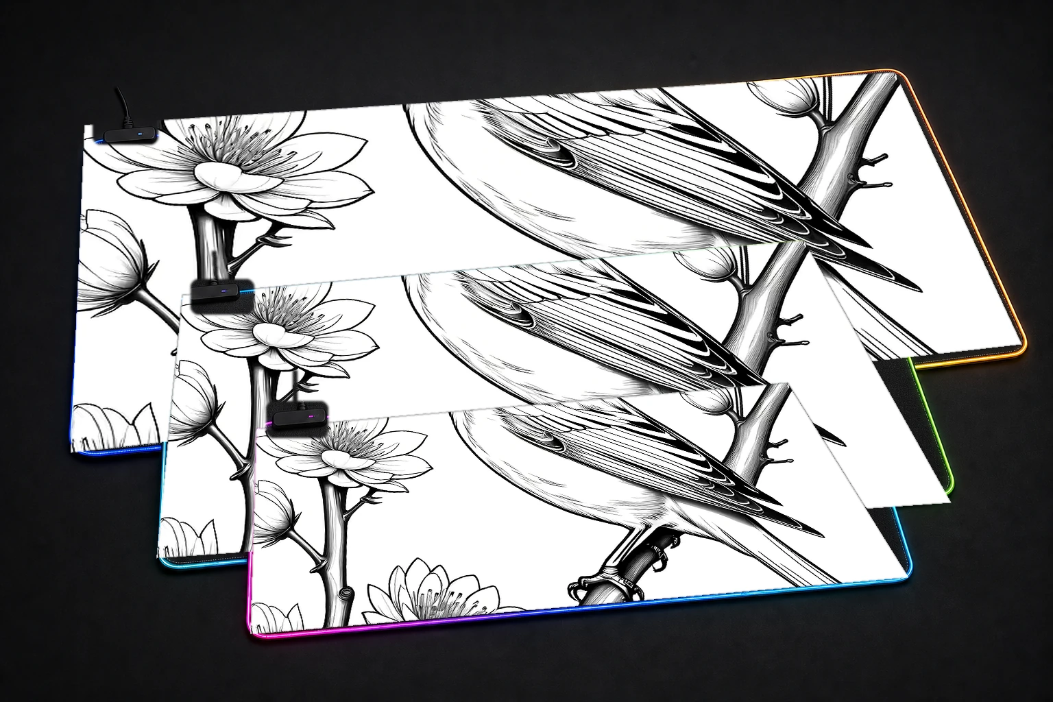 Canary RGB Desk Mat three-size comparison