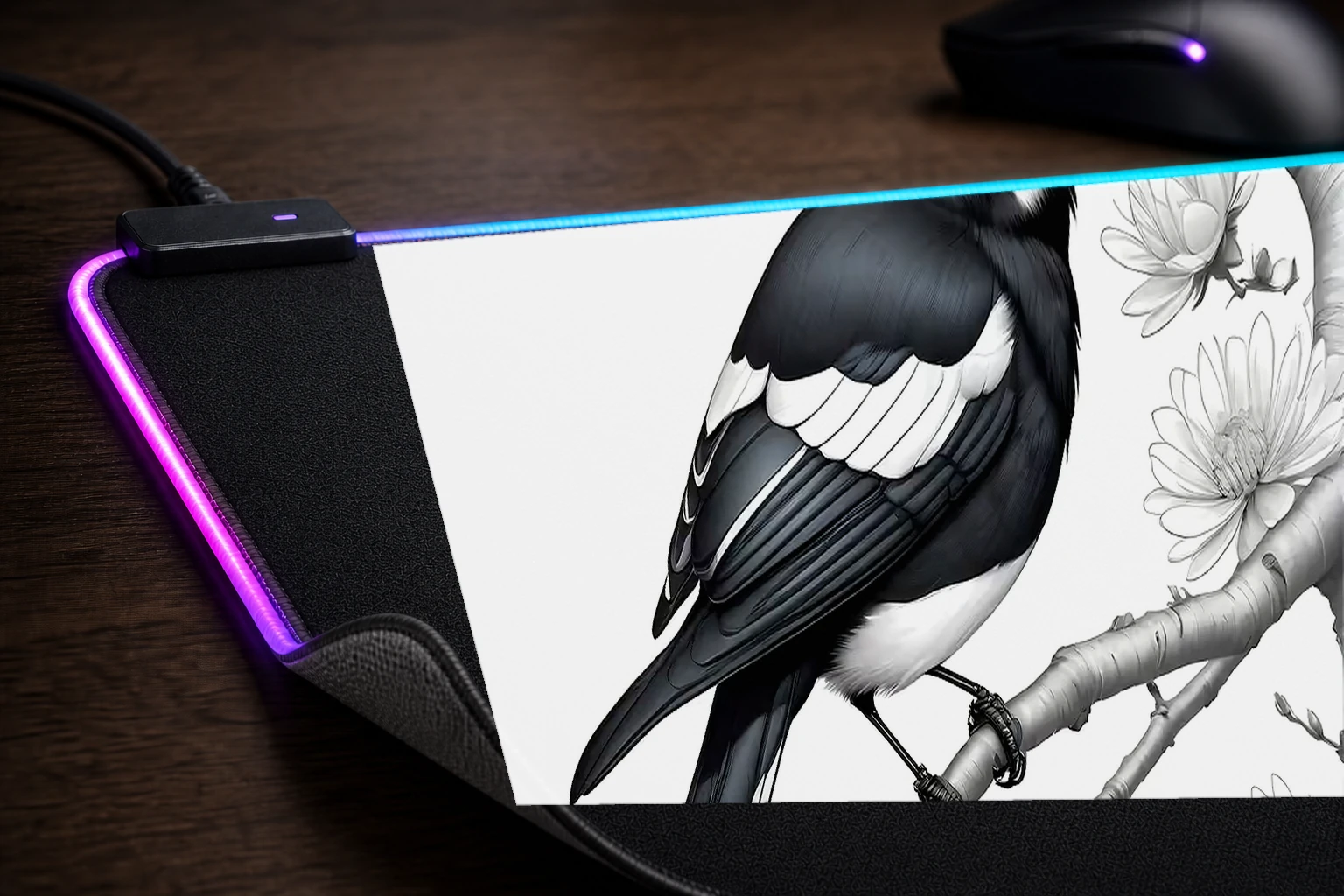 Magpie Stone RGB Desk Mat controller and material detail