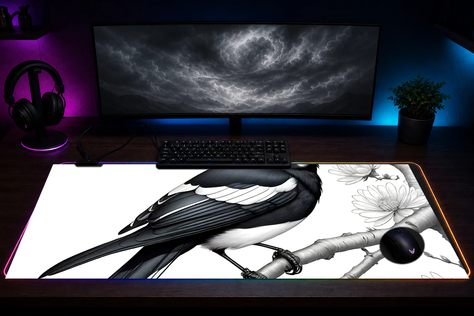 Magpie Stone RGB Desk Mat immersive setup scene