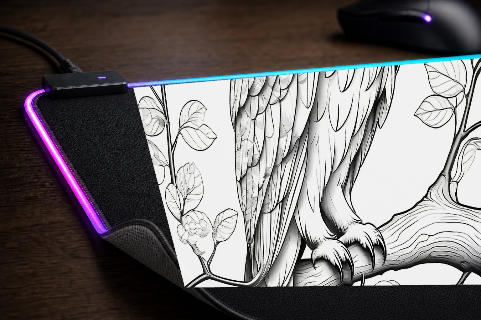 Owl RGB Desk Mat controller and material detail
