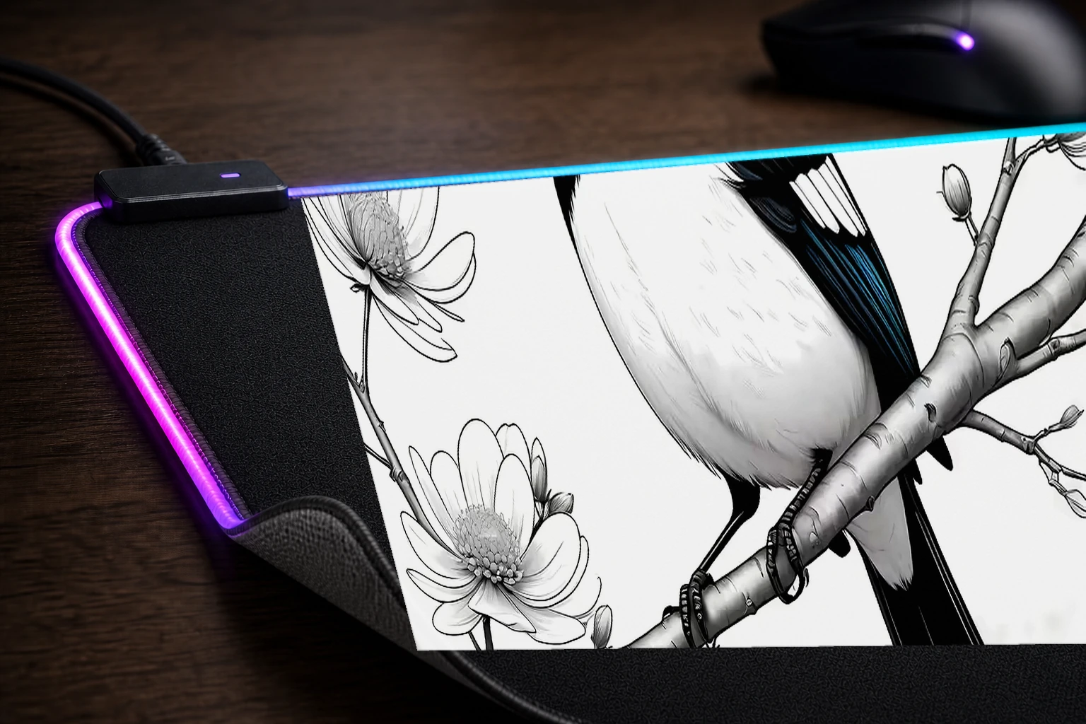 Magpie Stone RGB Desk Mat controller and material detail