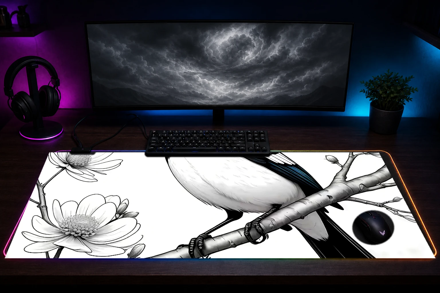Magpie Stone RGB Desk Mat immersive setup scene