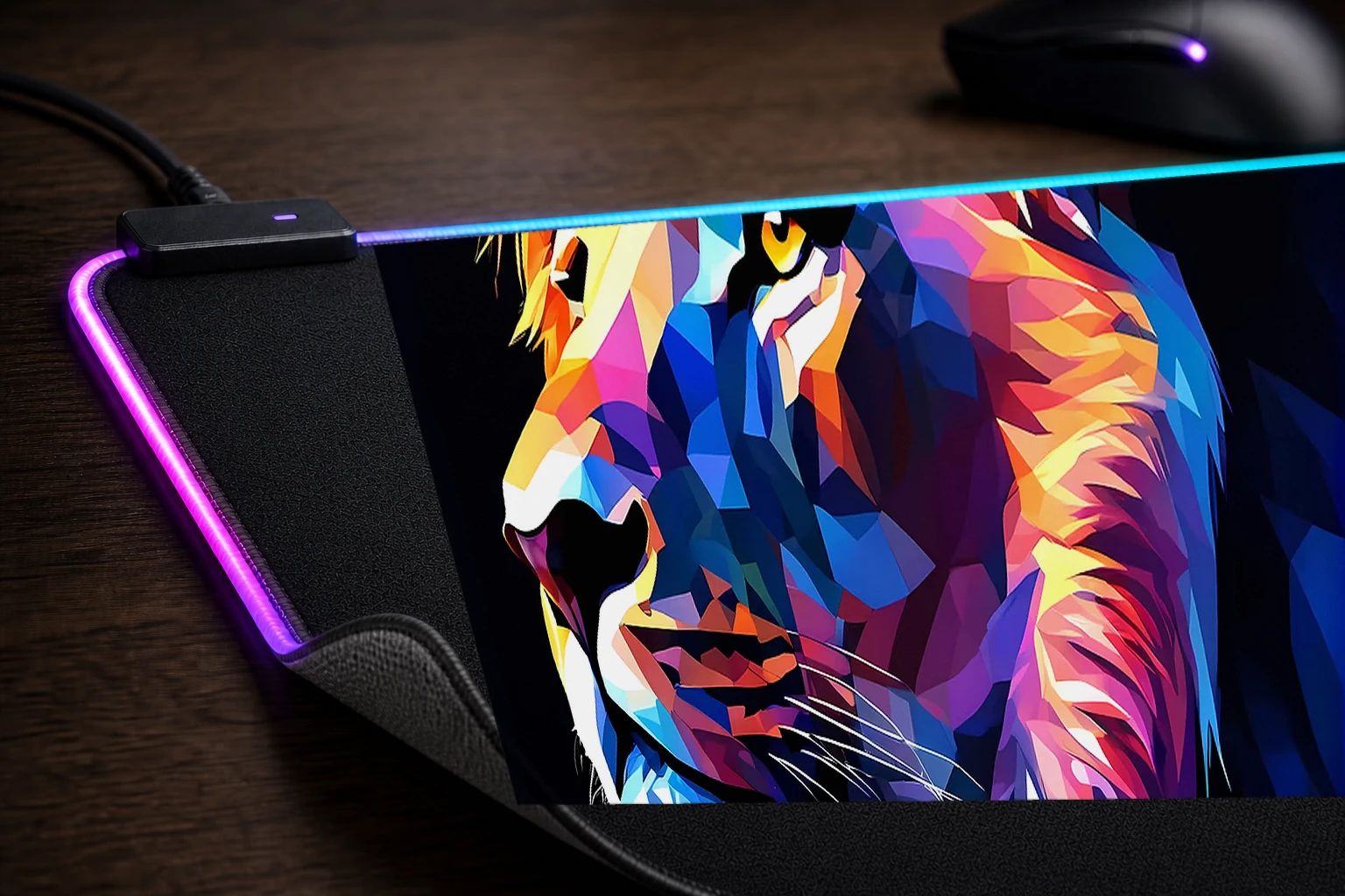 Lion RGB Desk Mat controller and material detail