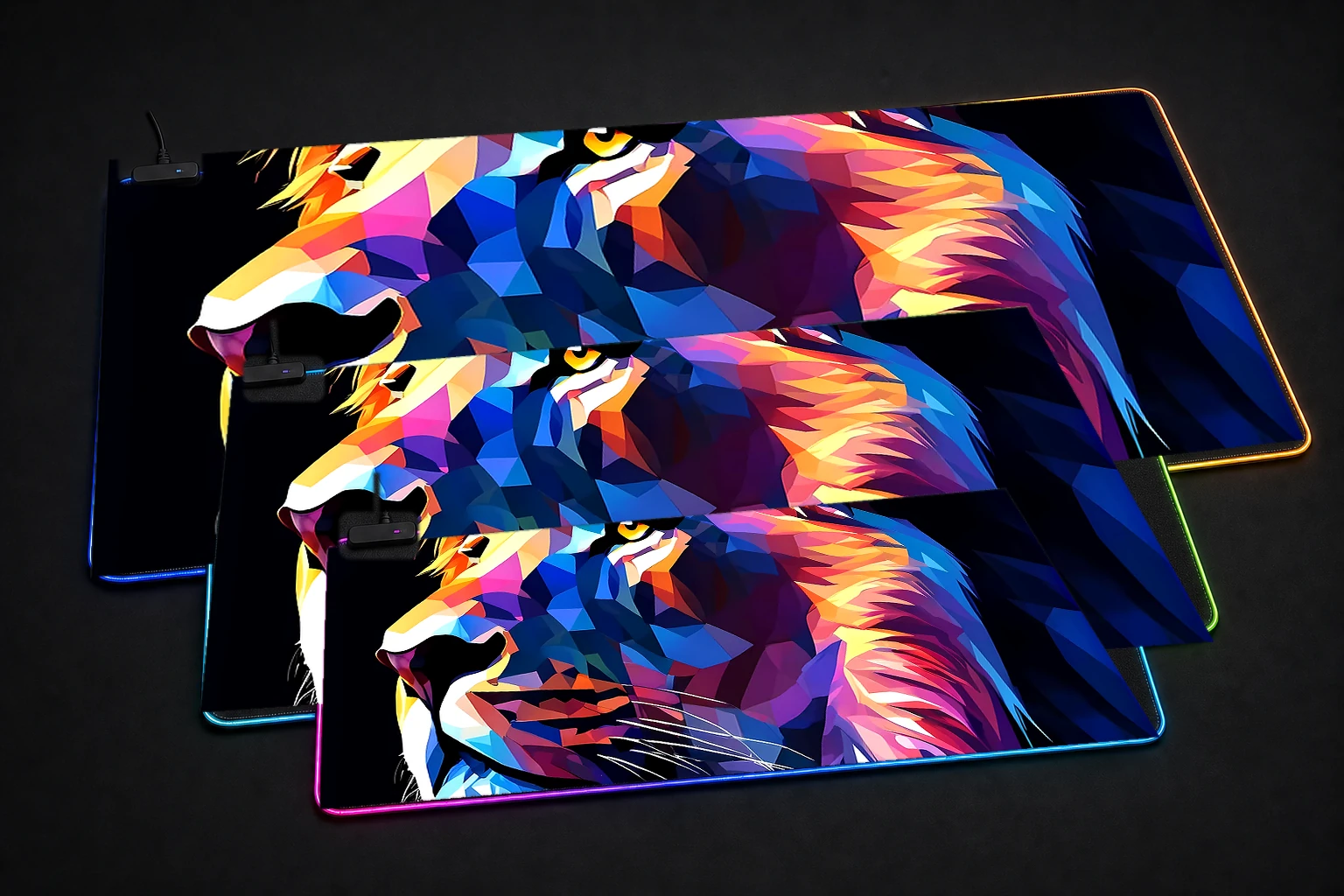 Lion RGB Desk Mat three-size comparison