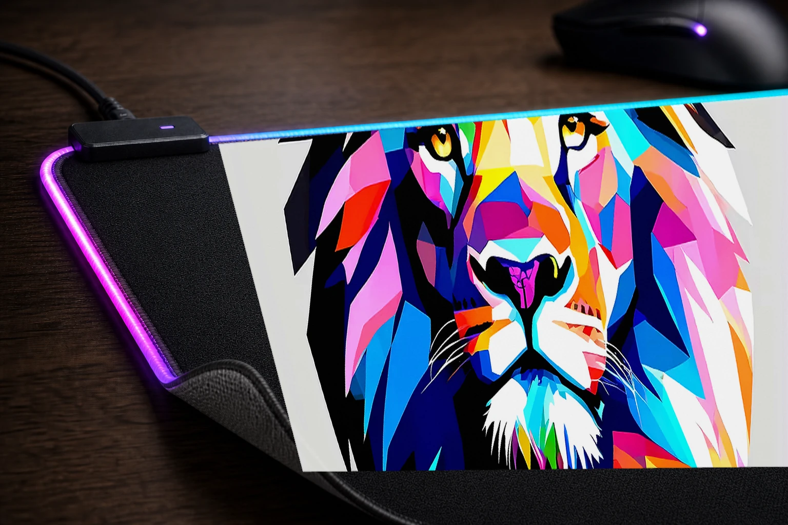 Lion RGB Desk Mat controller and material detail