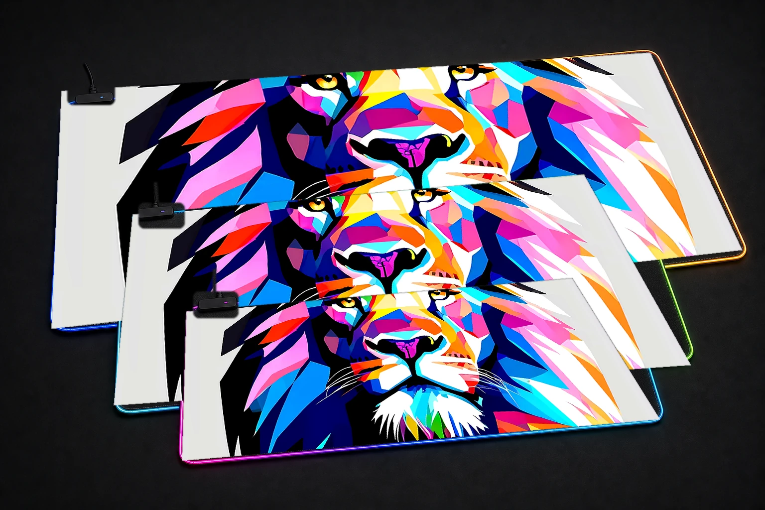 Lion RGB Desk Mat three-size comparison