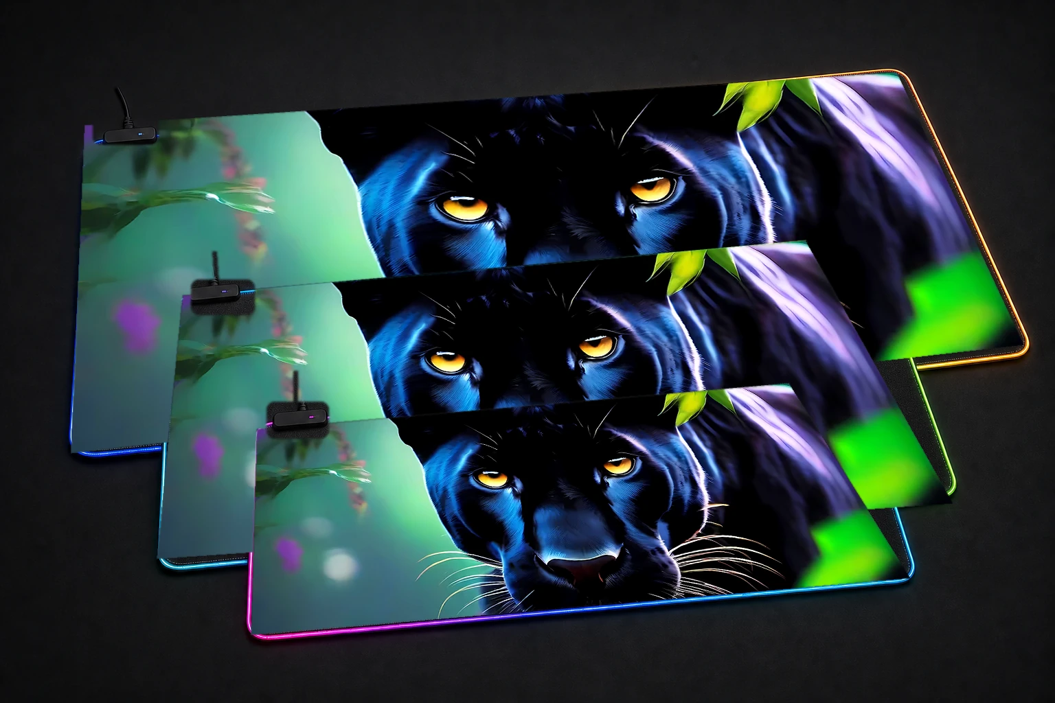 Black Panther RGB Desk Mat three-size comparison