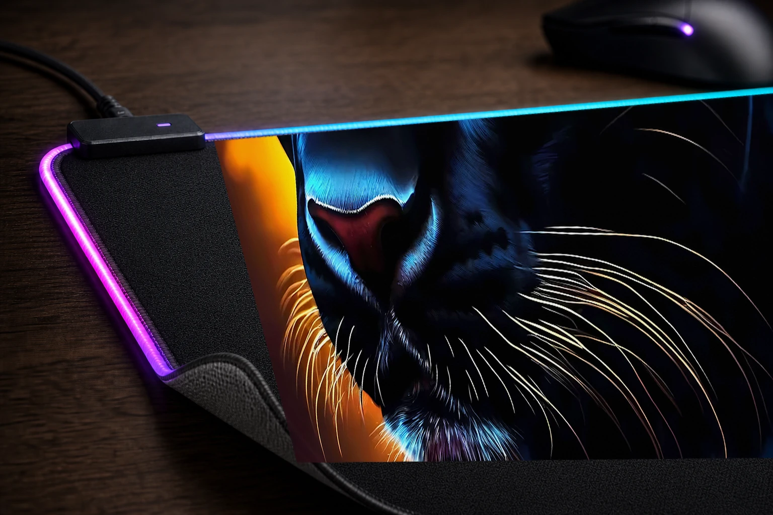 Black Panther RGB Desk Mat controller and material detail