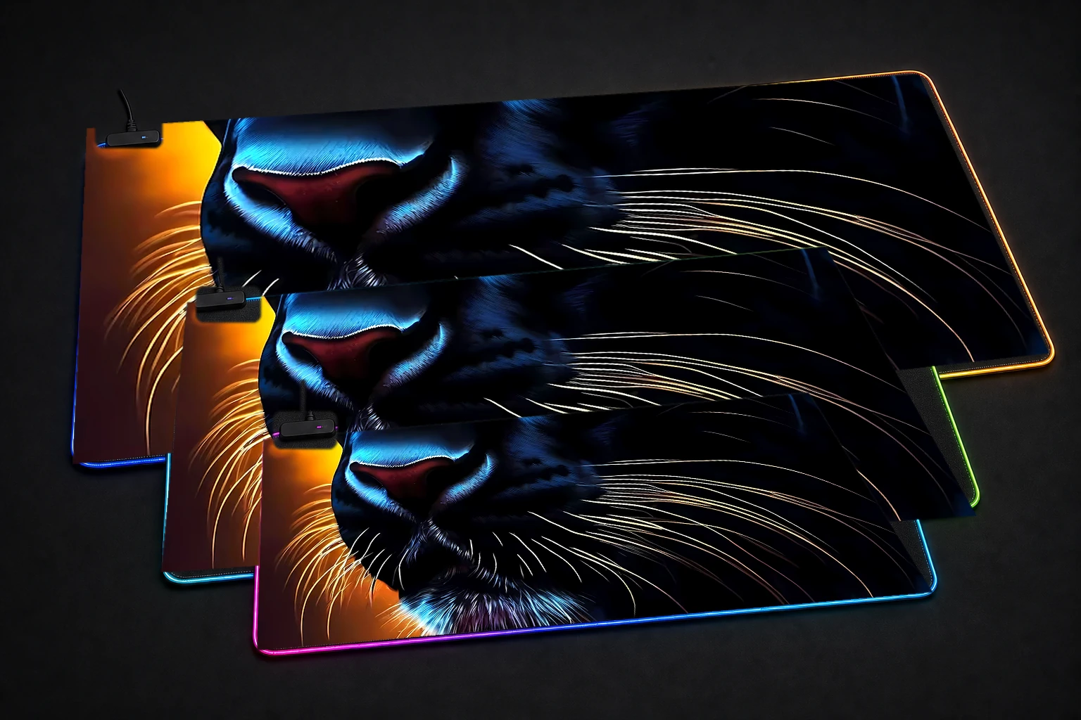 Black Panther RGB Desk Mat three-size comparison