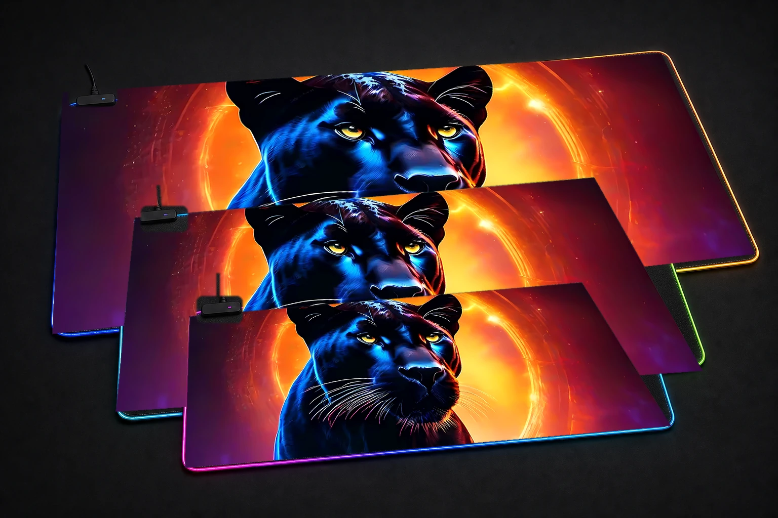 Black Panther RGB Desk Mat three-size comparison