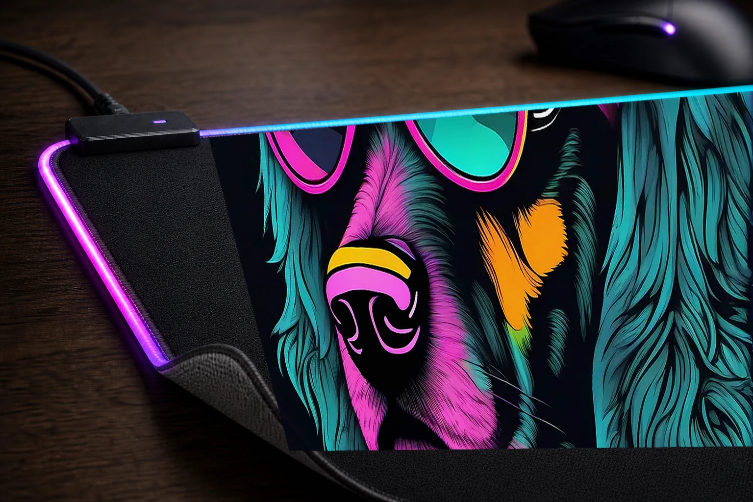Dog RGB Desk Mat controller and material detail