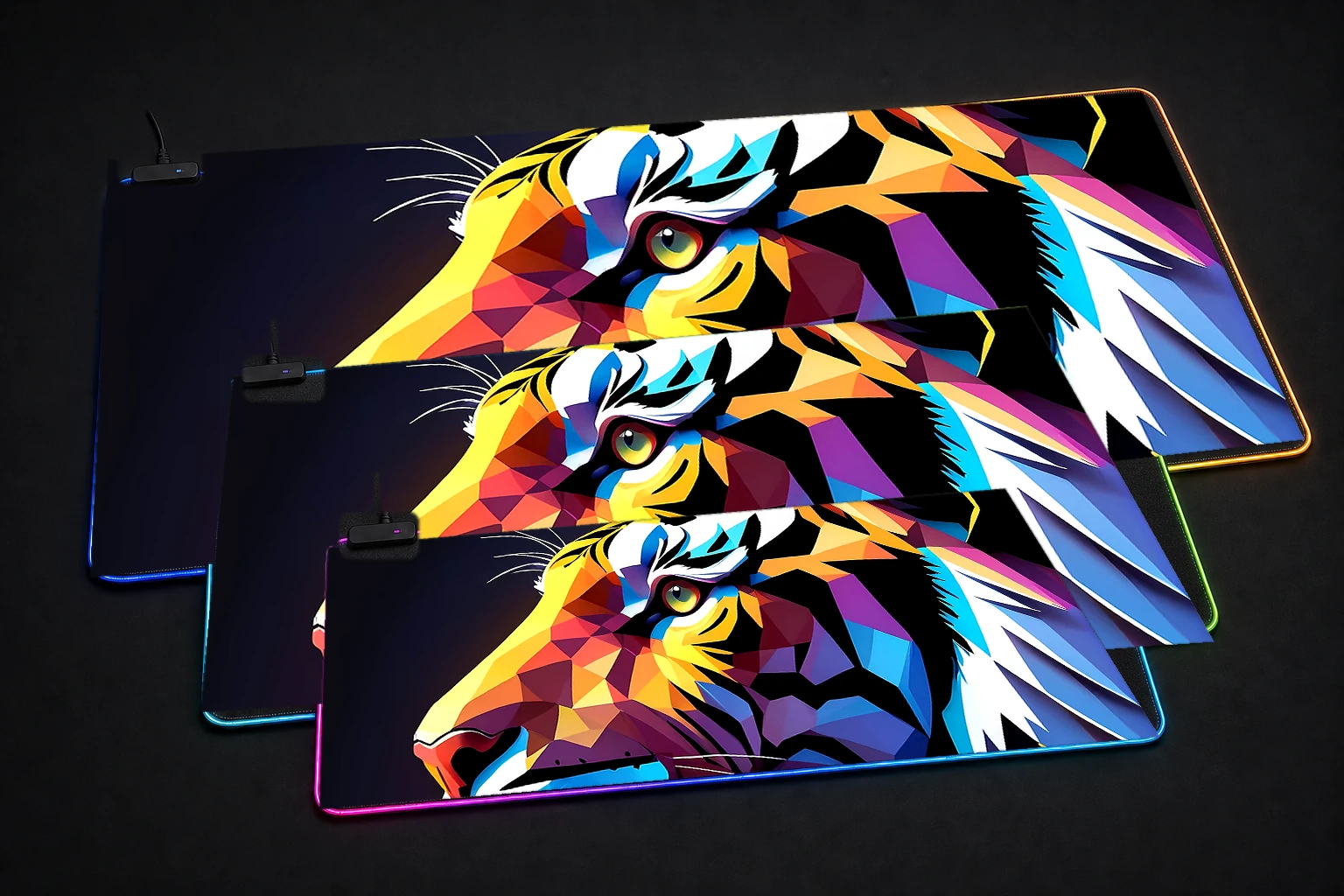 Tiger RGB Desk Mat three-size comparison