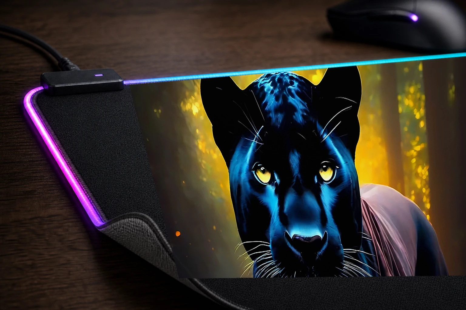 Black Panther RGB Desk Mat controller and material detail
