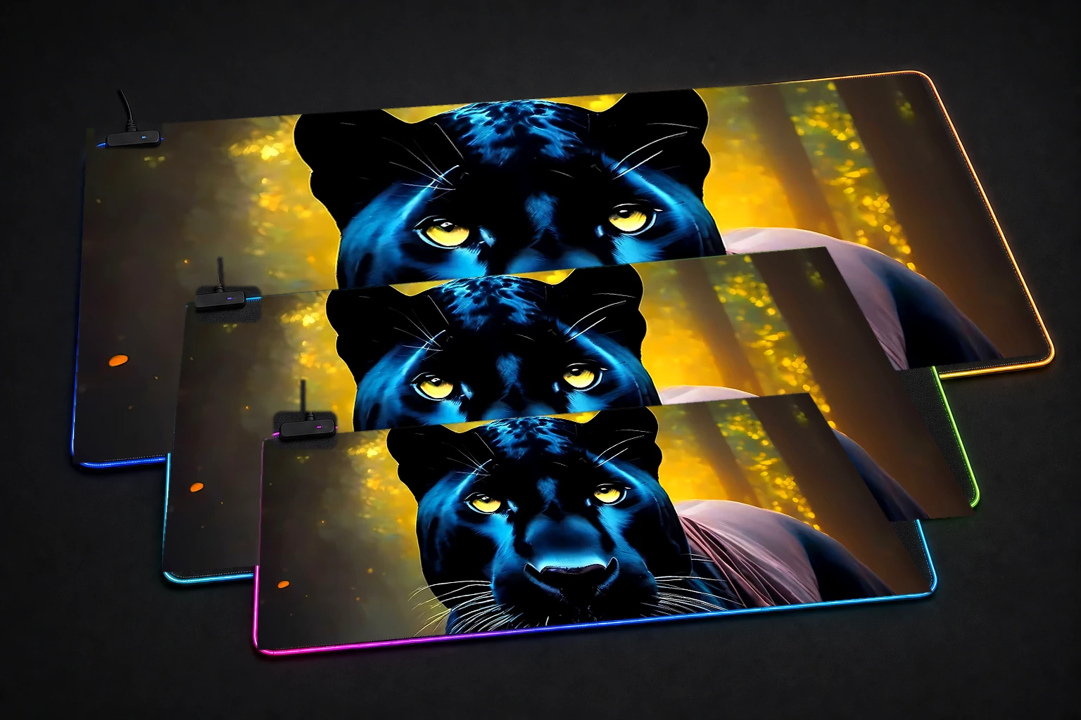 Black Panther RGB Desk Mat three-size comparison
