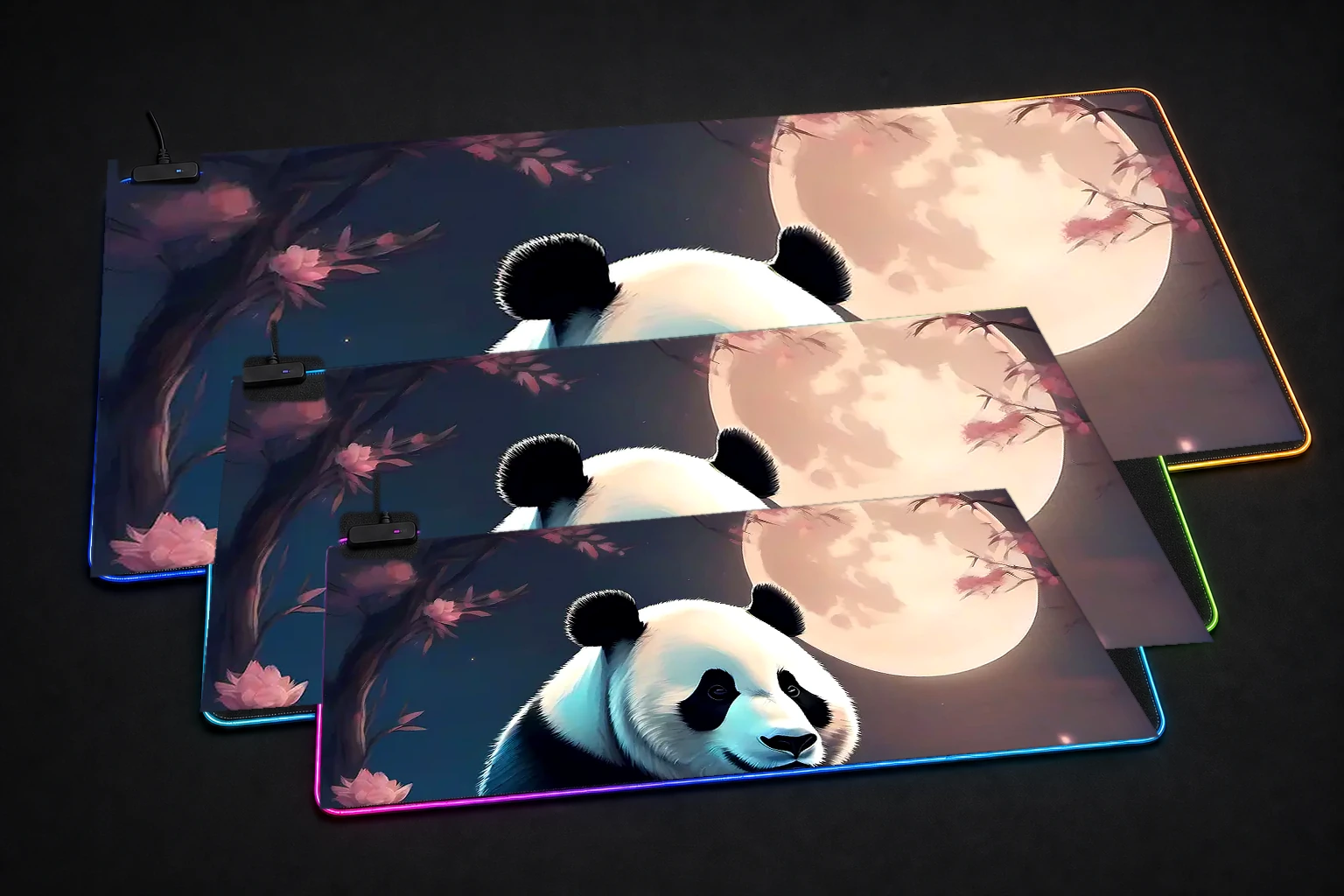 Panda RGB Desk Mat three-size comparison