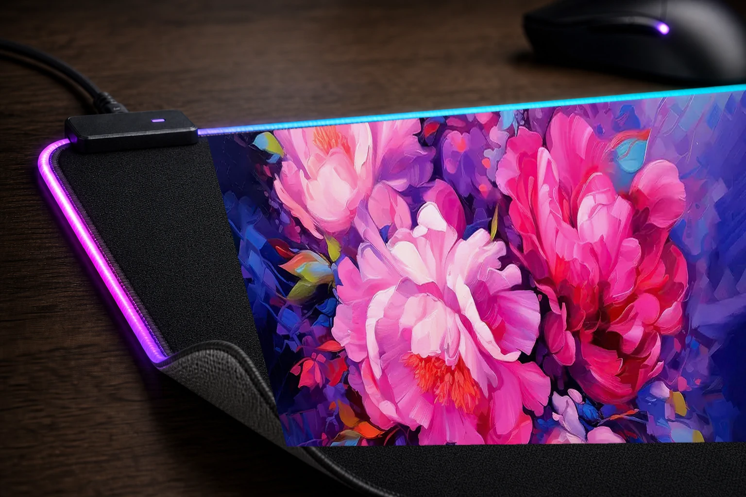 flower art RGB Desk Mat controller and material detail