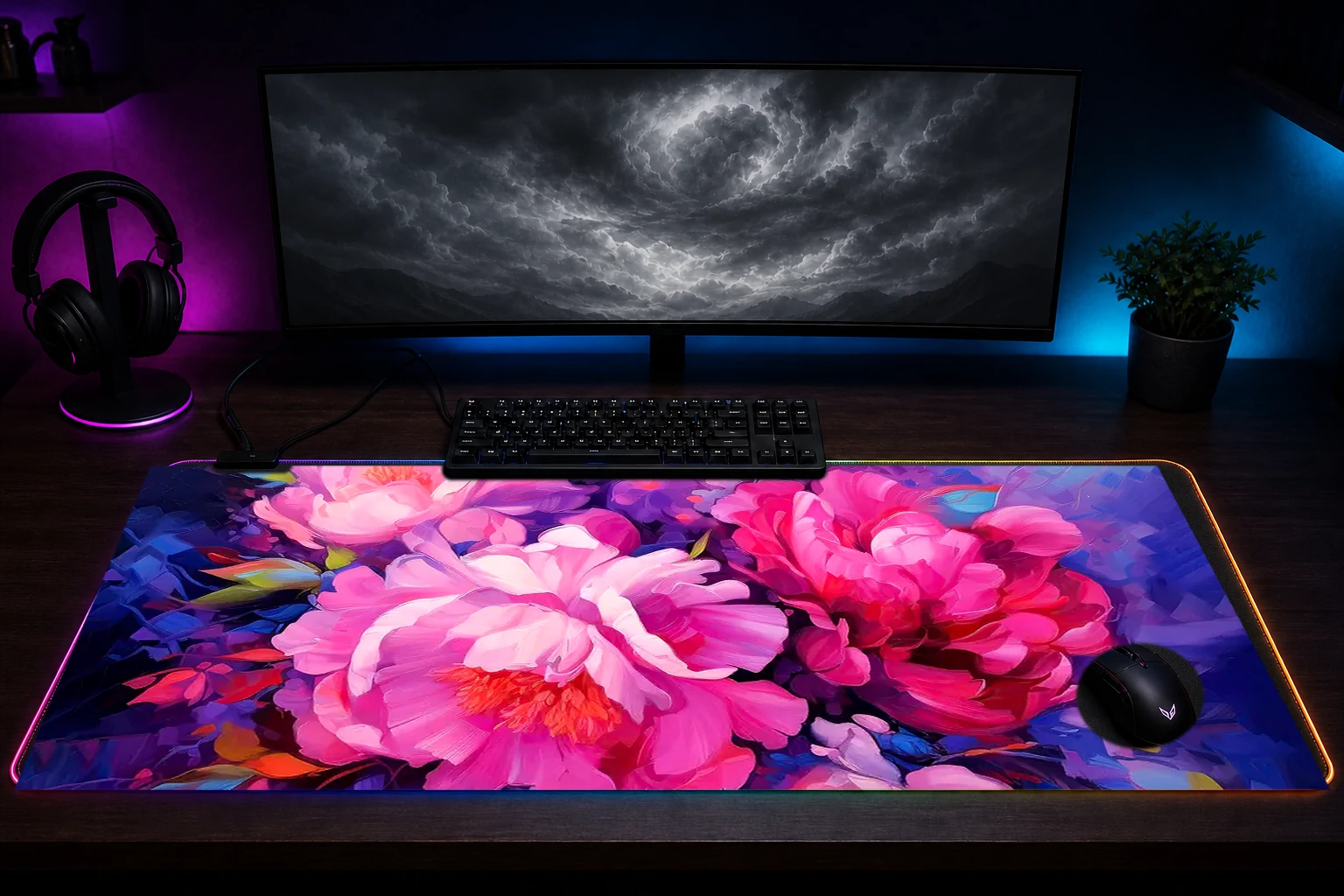 flower art RGB Desk Mat immersive setup scene