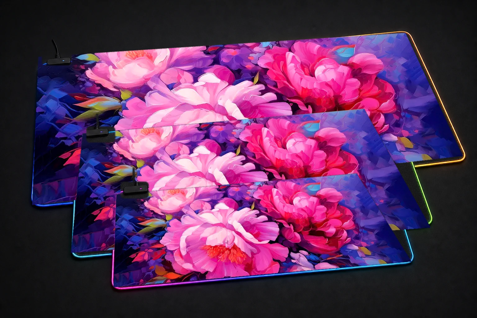 flower art RGB Desk Mat three-size comparison