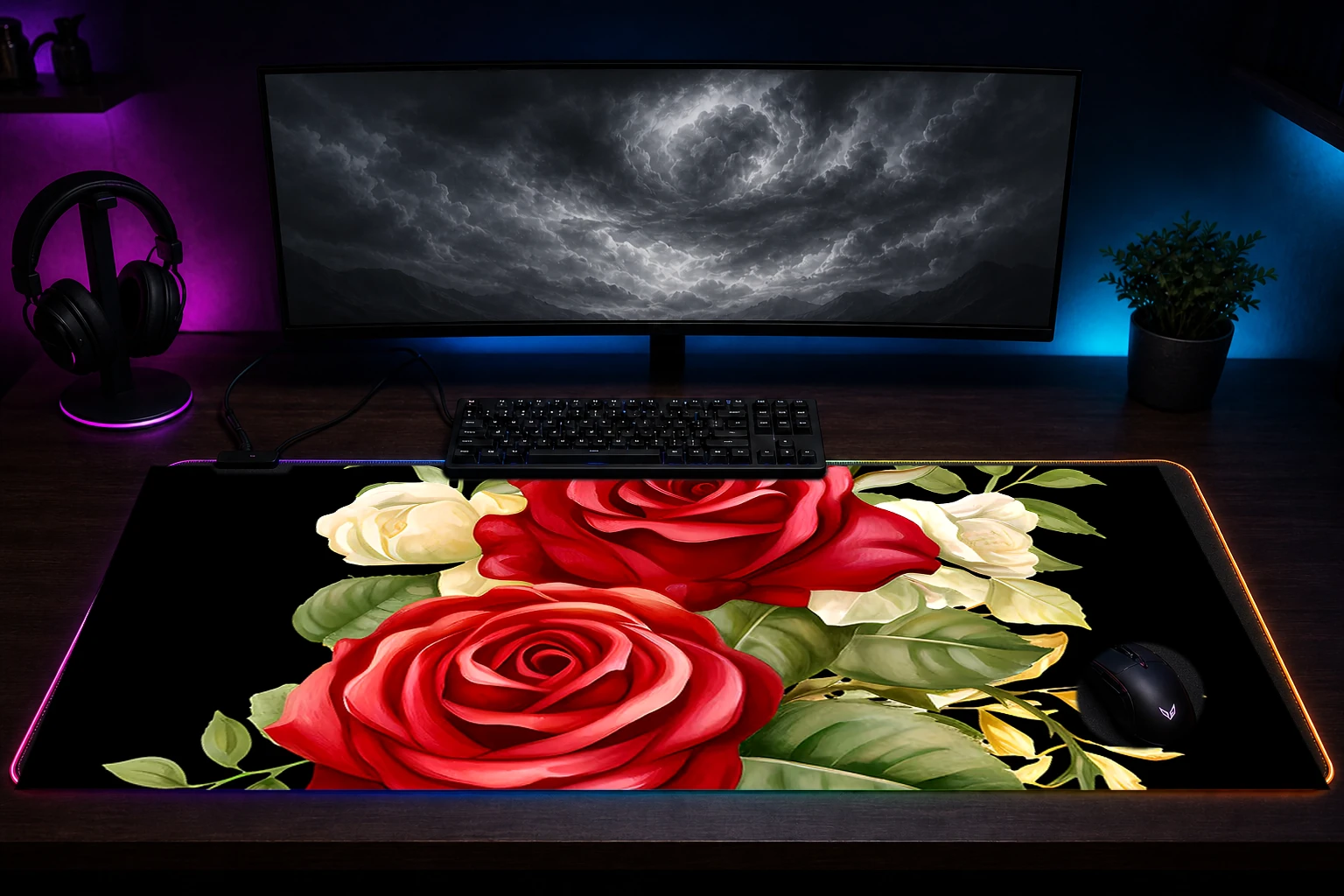 flower art RGB Desk Mat immersive setup scene