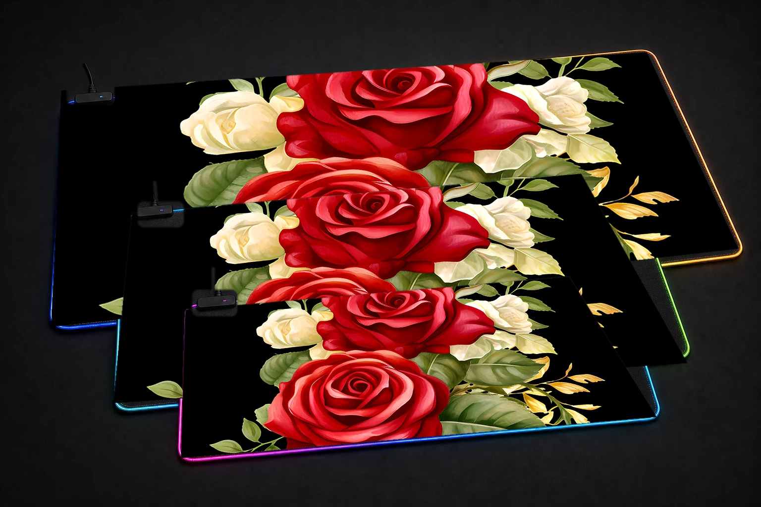 flower art RGB Desk Mat three-size comparison