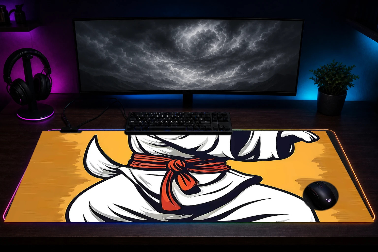 Rabbit RGB Desk Mat immersive setup scene
