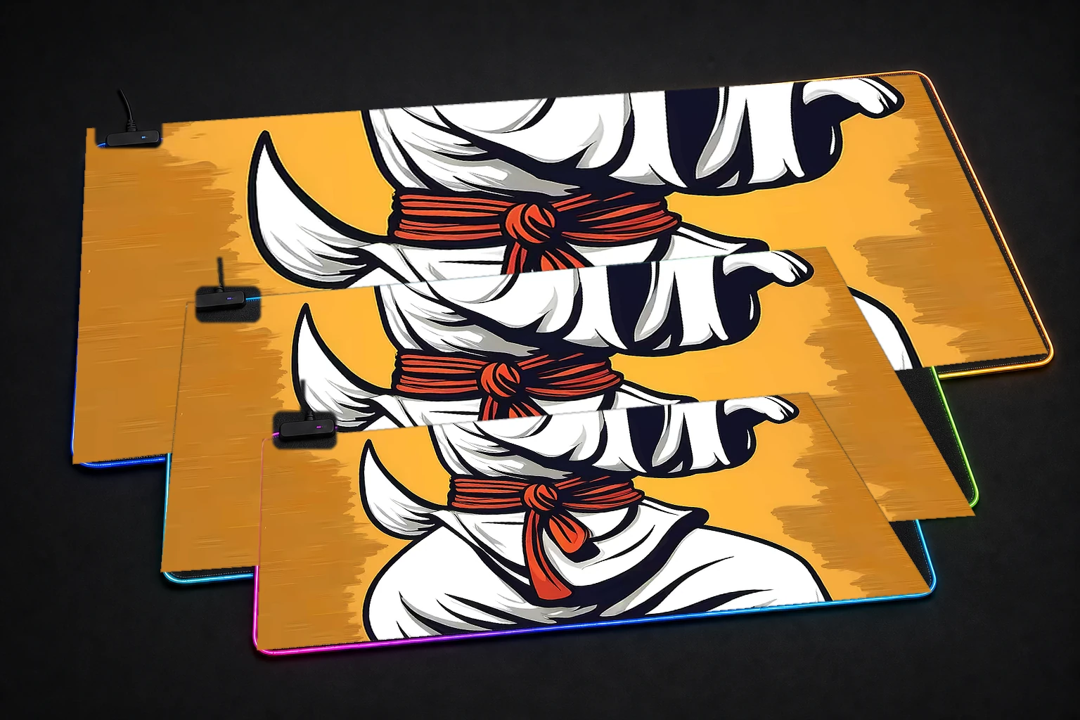 Rabbit RGB Desk Mat three-size comparison