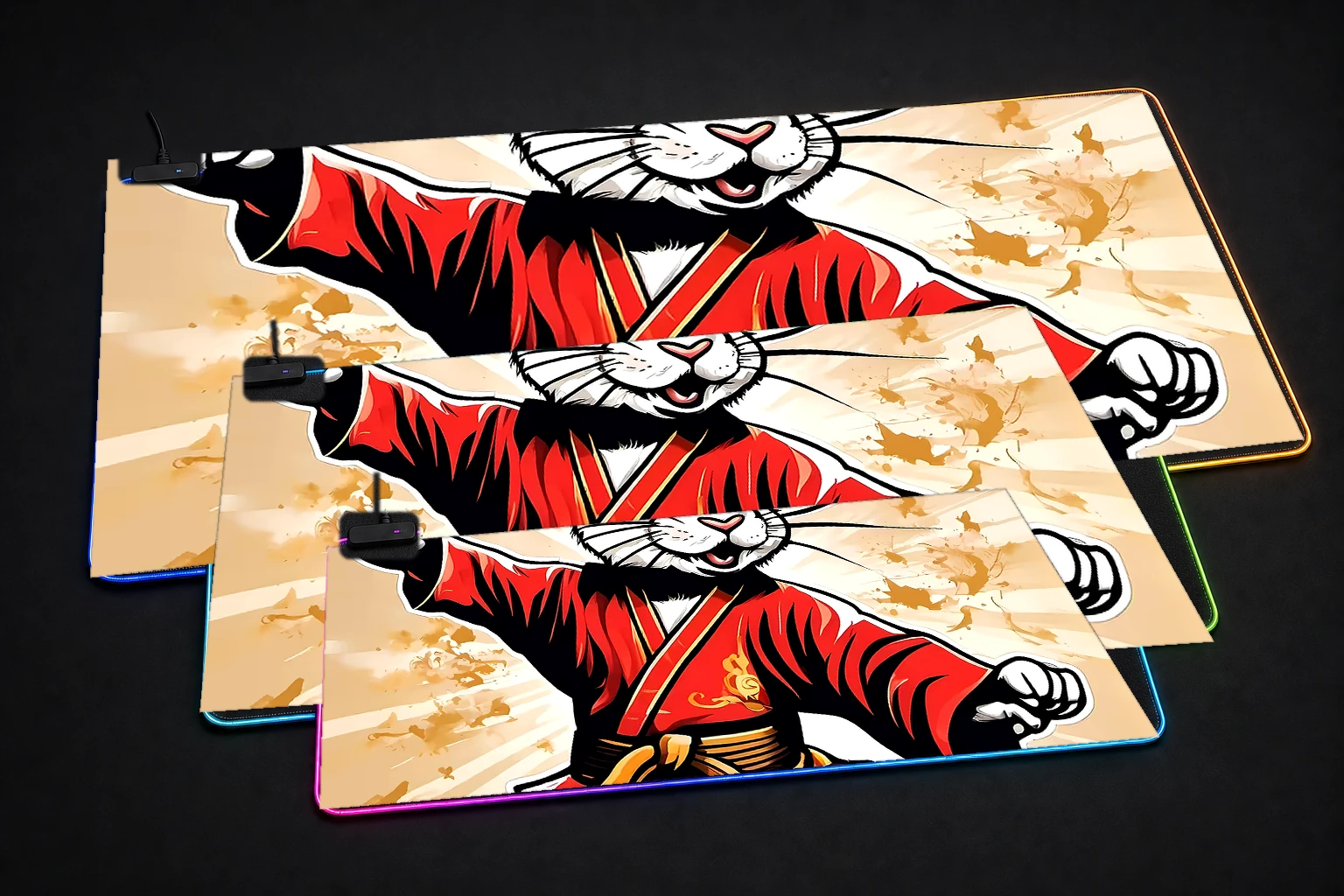 Rabbit RGB Desk Mat three-size comparison