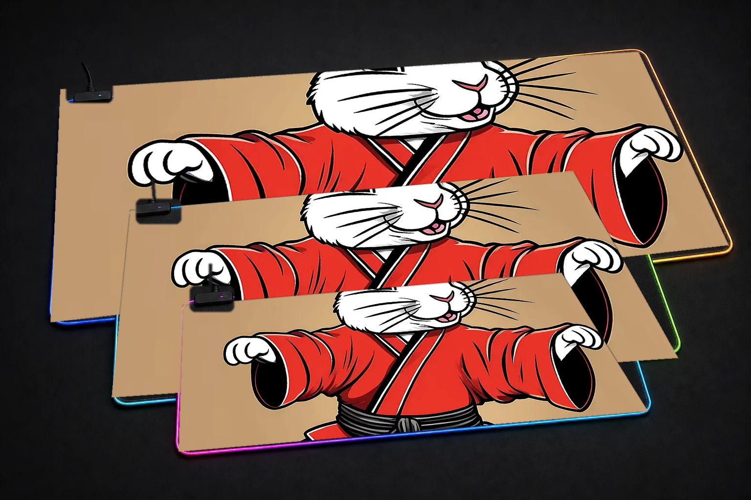 Rabbit RGB Desk Mat three-size comparison