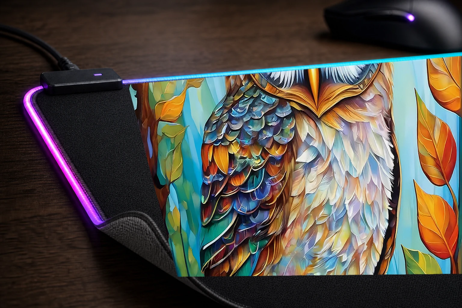 Owl RGB Desk Mat controller and material detail