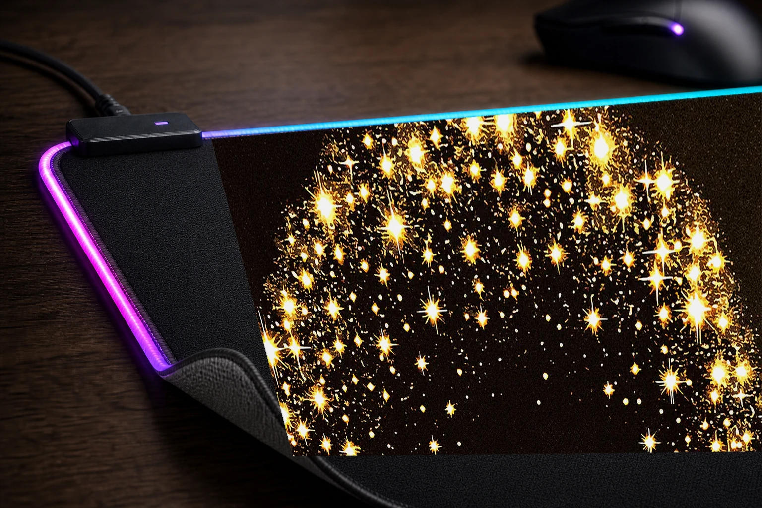Black Woman Starlight RGB Desk Mat controller and material detail