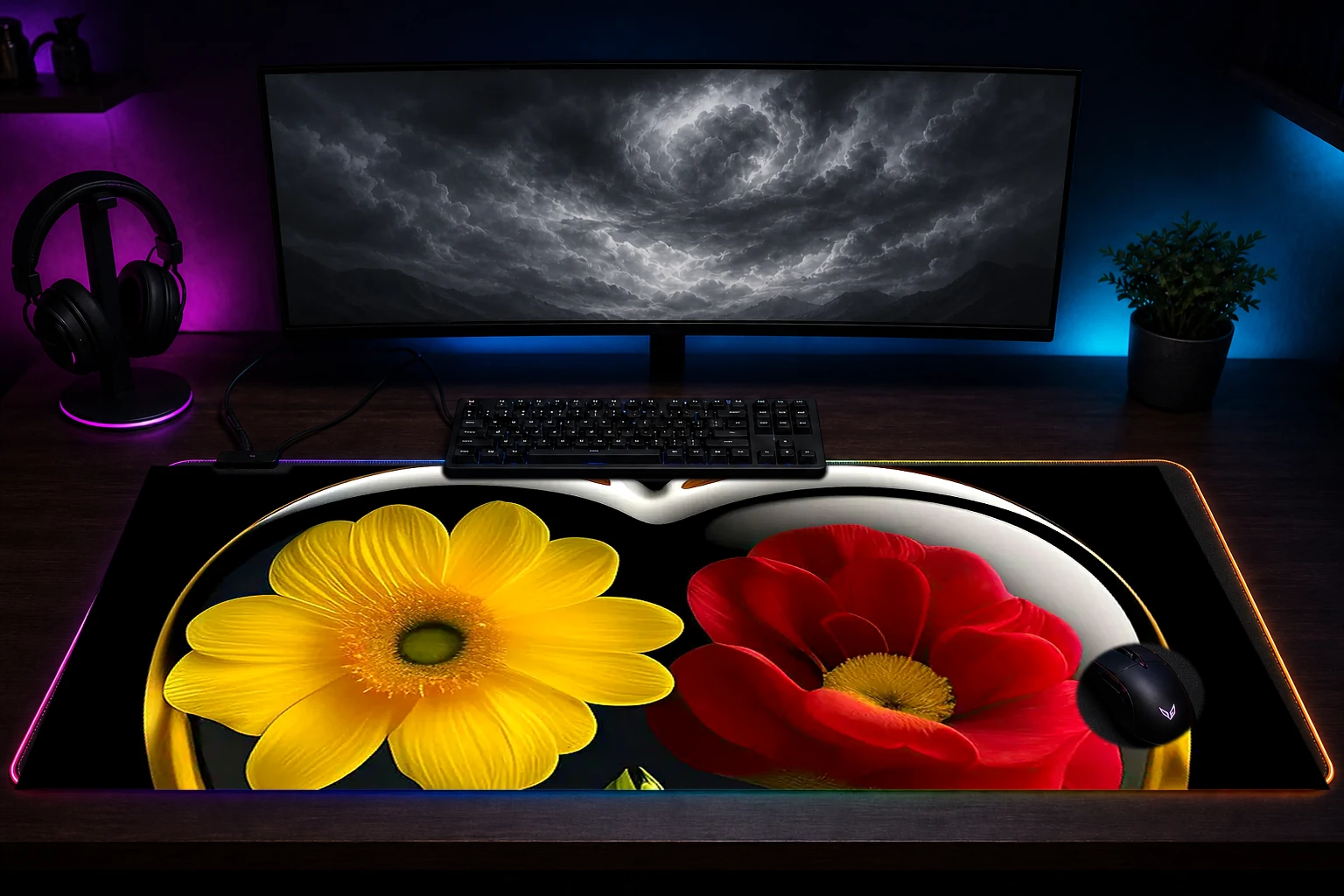 flower art RGB Desk Mat immersive setup scene