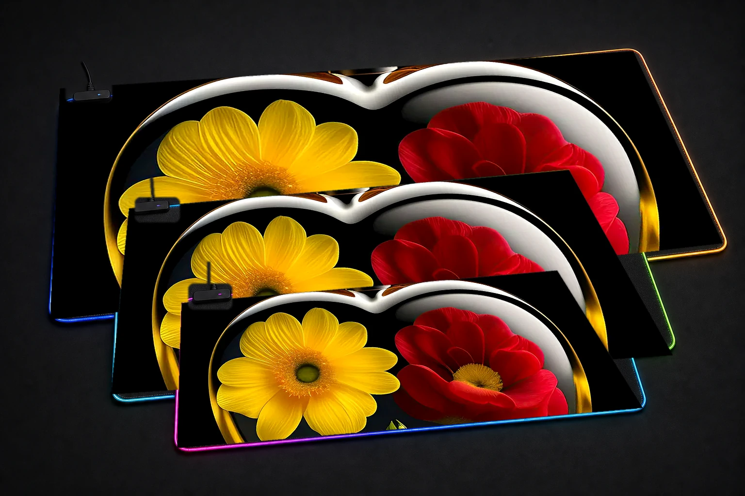 flower art RGB Desk Mat three-size comparison